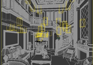 某欧式别墅客餐厅整体室内装饰设计3DMAX模型