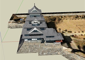 日本某松本城堡建筑设计SU(草图大师)模型