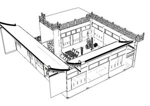 某古建筑中庭空间景观设计SU(草图大师)模型