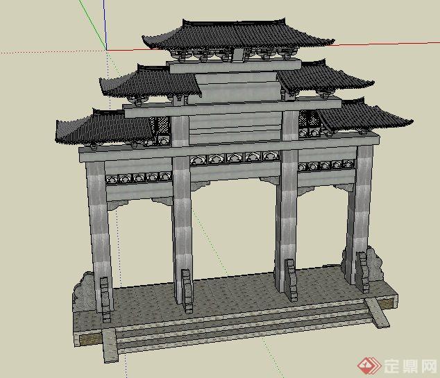 某古典中式古建牌坊su模型(1)