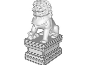 某古建石头狮子设计SU(草图大师)模型素材