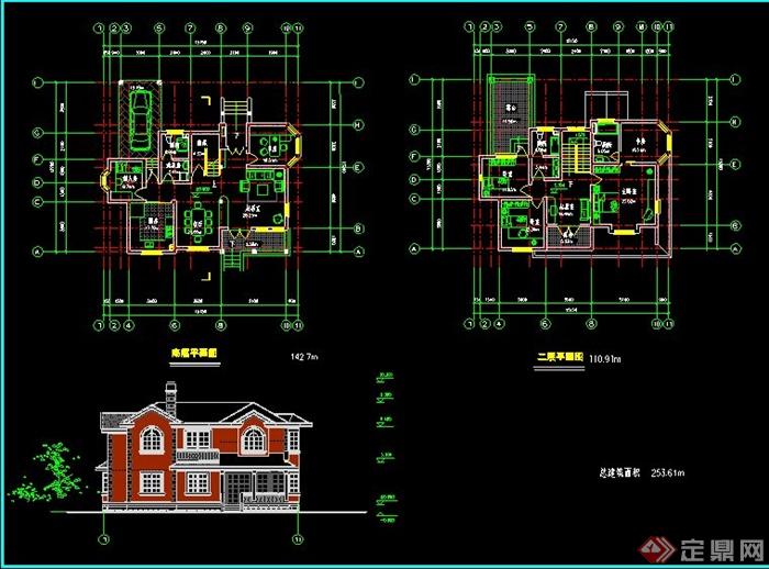 某二层别墅建筑设计方案图纸(1)
