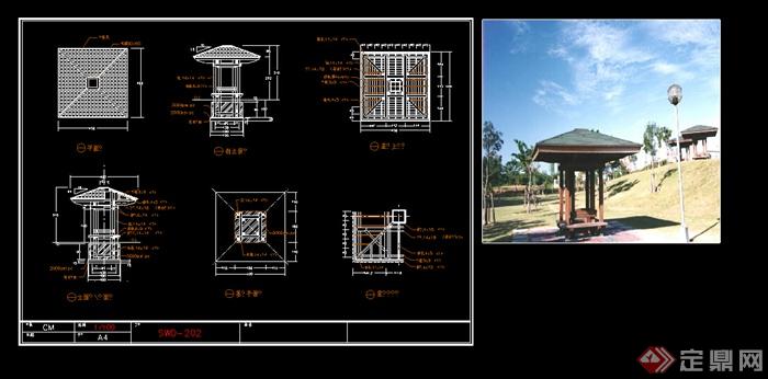 古典中式凉亭设计方案施工图（dwg格式、带效果图）(2)