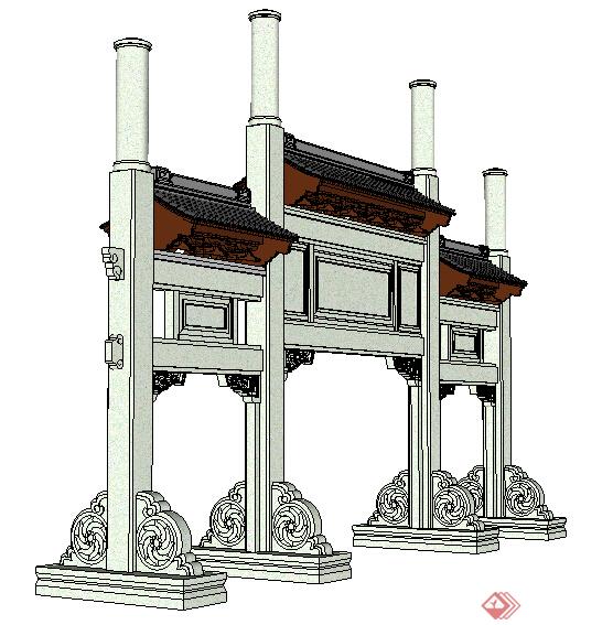 现代中式牌坊设计方案su模型(2)