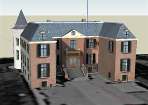 某欧陆式风格多层住宅建筑设计方案SU(草图大师)模型