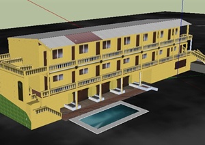 某现代风格多层小公寓住宅建筑设计SU(草图大师)模型