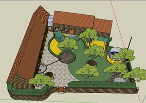 某现代一层建筑庭院景观设计SU(草图大师)模型