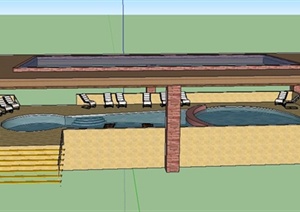 某现代露天游泳池建筑景观设计SU(草图大师)模型