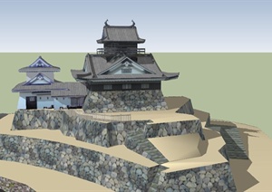 某特殊山地日式居住建筑SU(草图大师)模型