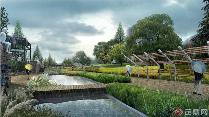 某滨河公园雨中景观设计PSD效果图