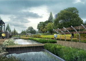 某滨河公园雨中景观设计PSD效果图