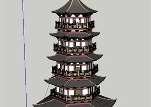 某古典中式古建塔楼SU(草图大师)模型