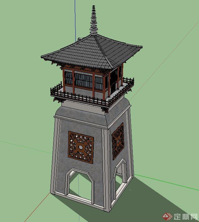 某中式塔楼建筑设计SU模型(1)