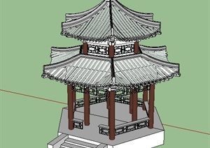 某中式古建六角重檐古亭SU(草图大师)模型