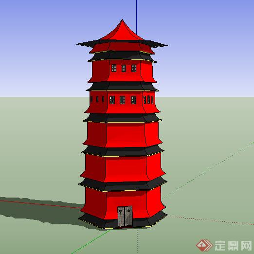 某红色配色塔楼设计SU模型(1)