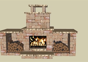 某欧式烧柴壁炉设计SU(草图大师)模型