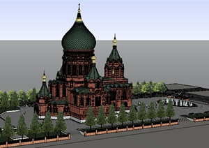 某地欧陆式风格教堂建筑设计SU(草图大师)模型
