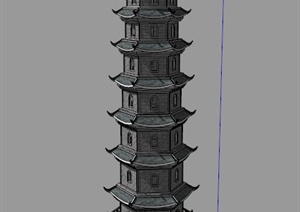 某古典中式七层景观塔设计SU(草图大师)模型
