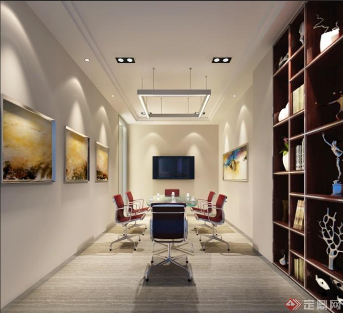 某现代办公楼层整体室内设计方案（含效果图）(5)