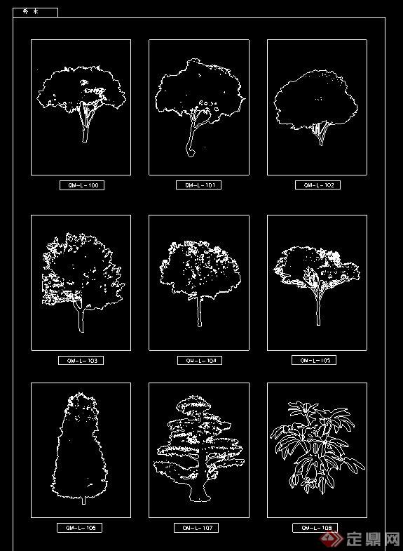 27棵不同的乔木植物cad立面图