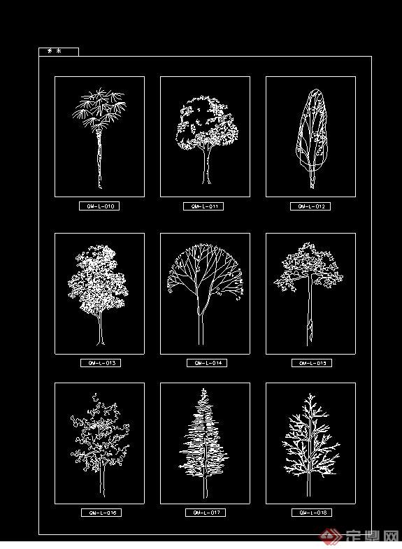27棵不同的乔木植物cad立面图