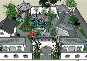 某古典中式住宅庭院花园设计SU(草图大师)模型