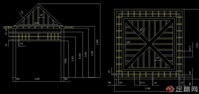 某现代木制方形四角亭施工CAD图(1)