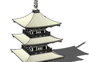 某日式古典建筑塔楼SU(草图大师)精致模型