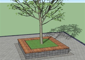 某方形树池景观设计SU(草图大师)模型（含CAD施工图）