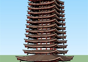 某古典中式古建四角塔楼SU(草图大师)模型
