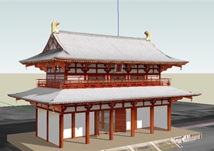 某古典中式朱雀城门建筑SU(草图大师)模型