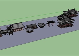 多栋古典大雄宝殿建筑设计SU(草图大师)模型