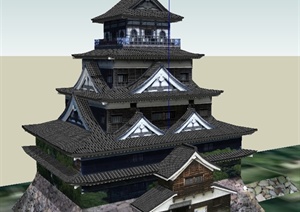 某日本古典建筑广岛城堡旅游建筑设计SU(草图大师)模型