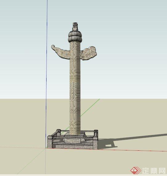 某古典中式配景建筑物石柱华表设计SU模型(1)