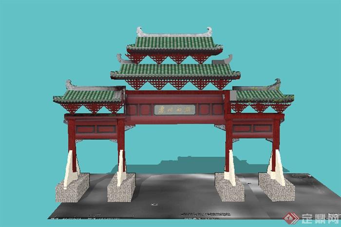 某古典中式牌匾门楼设计SU模型(2)