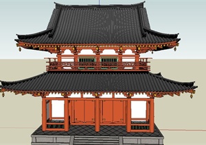 某古典中式王安石纪念馆主楼建筑设计SU(草图大师)模型