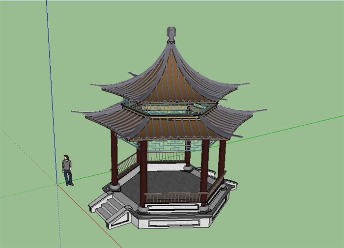 某制作精致的中式古典重檐六角凉亭