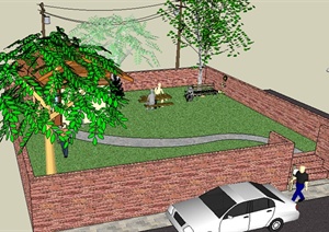 某居住建筑小庭院设计SU(草图大师)模型素材