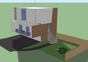 某现代一层阳光住宅房建筑设计SU(草图大师)模型