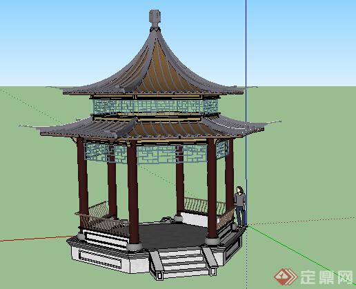 某制作精致的中式古典重檐六角凉亭(3)