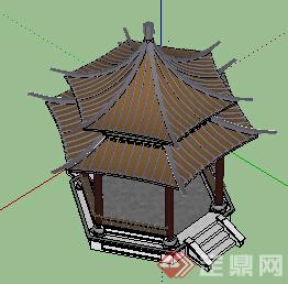 某制作精致的中式古典重檐六角凉亭(4)