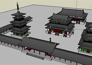 某古典中式寺庙塔楼建筑设计SU(草图大师)模型
