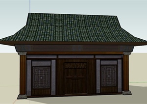 某古典中式一层乡村住宅建筑设计SU(草图大师)模型