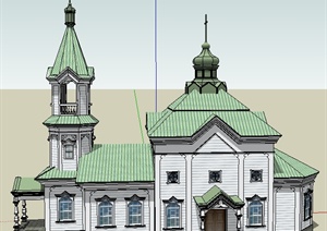 某英式古典教堂建筑设计SU(草图大师)精致模型