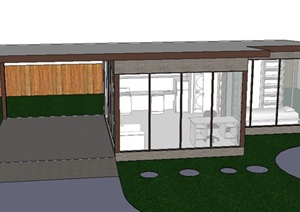 某现代小型居住屋建筑设计SU(草图大师)模型（带室内）