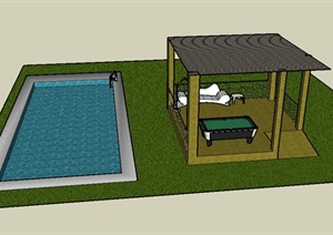 某亭子泳池景观组合设计SU(草图大师)模型
