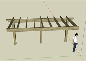 某室外木制单边廊架设计SU(草图大师)模型