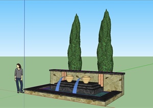 某现代景观水景组合设计SU(草图大师)模型