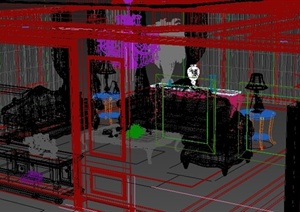 某居住空间客厅餐厅室内装修3DMAX模型
