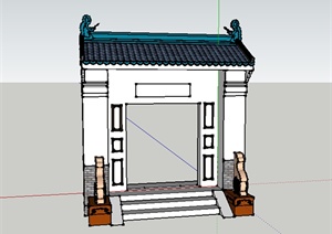 某中式大门门楼设计SU(草图大师)模型